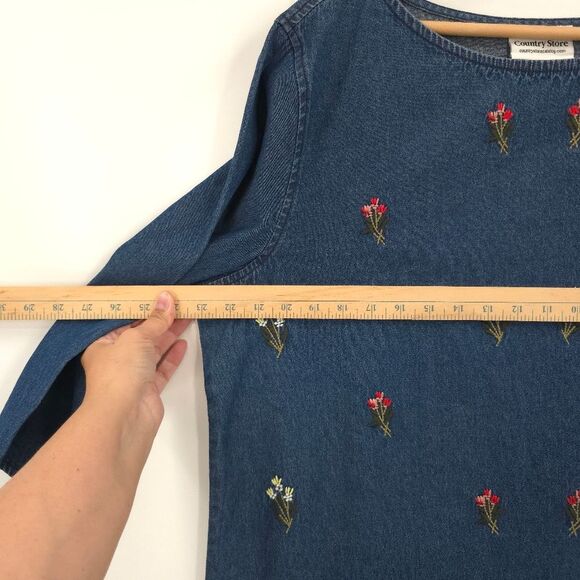 Country Store Floral Embroidered Jean Top Denim Blouse Cottagecore Tradwife - Picture 6 of 13